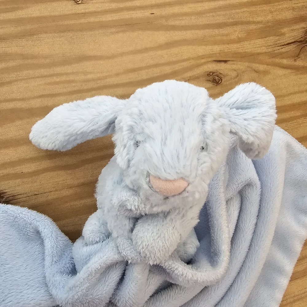 Jellycat Blue BUNNY RABBIT Lovey  Security Blanket 13”× 13
